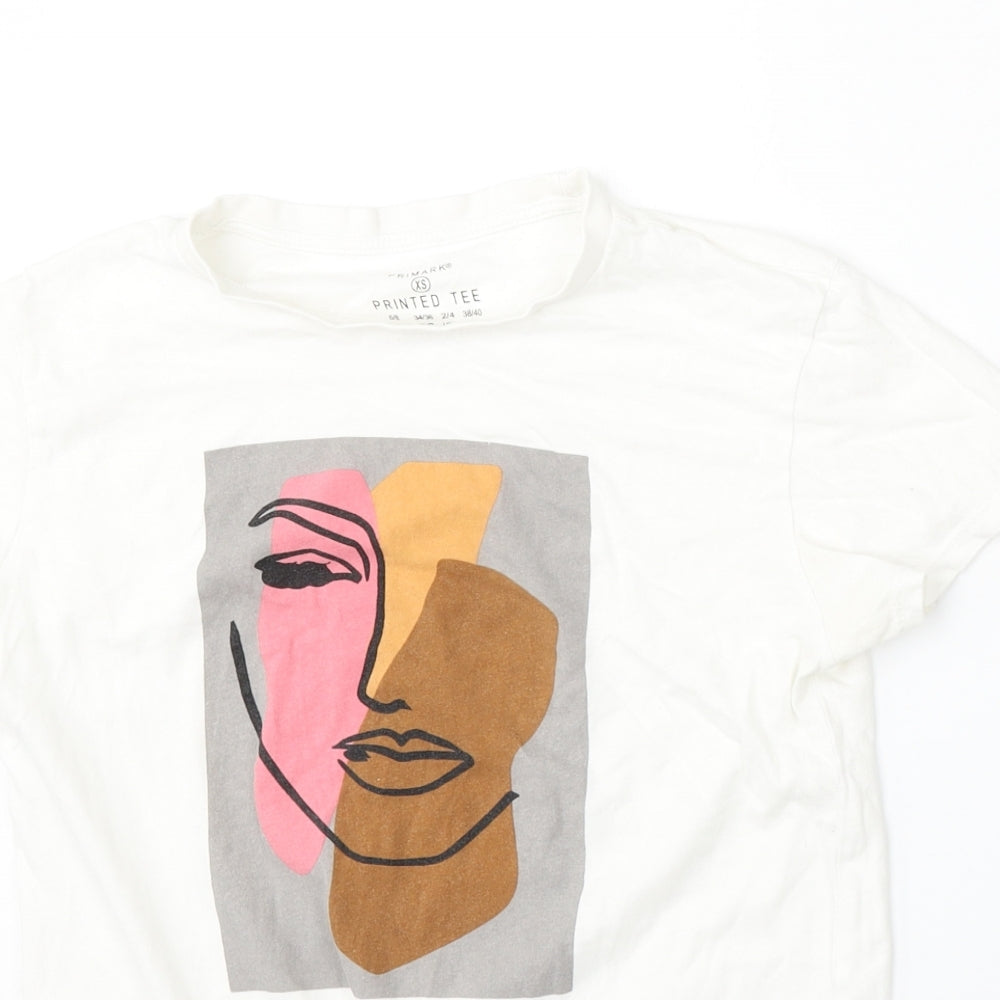 Primark Womens White  Cotton Basic T-Shirt Size 6 Round Neck