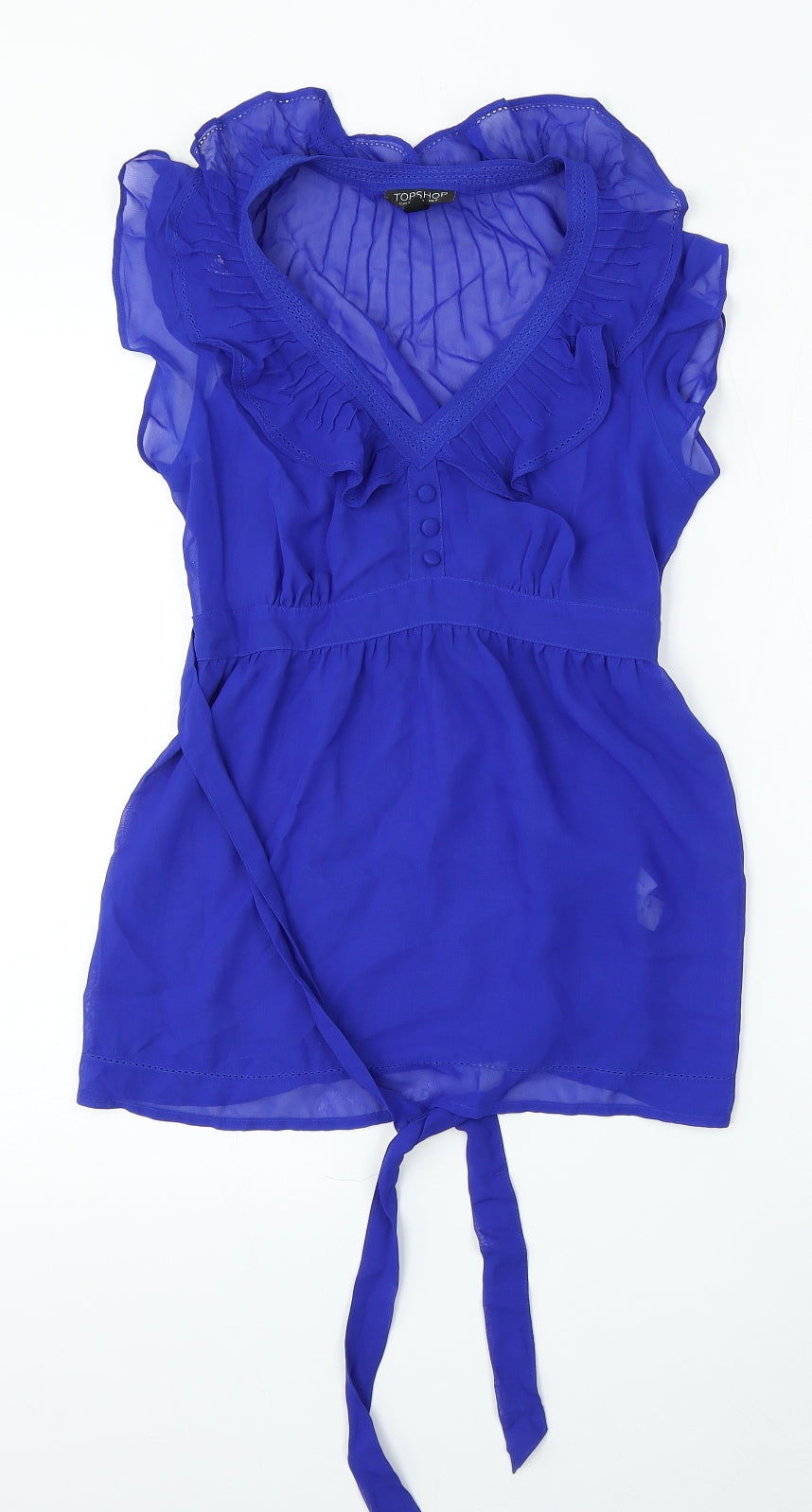 Topshop Womens Blue  Polyester Basic Blouse Size 8 V-Neck