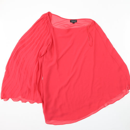 Topshop Womens Red  Polyester Basic Blouse Size 8 Round Neck