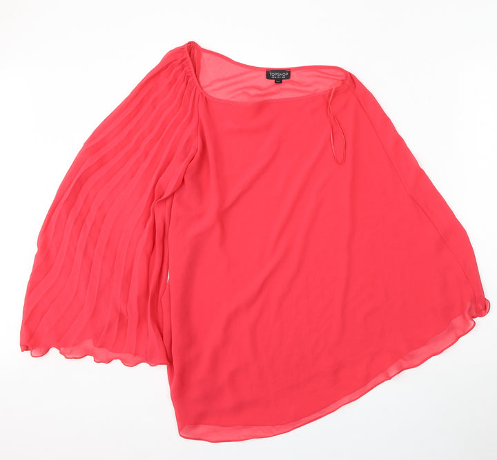 Topshop Womens Red  Polyester Basic Blouse Size 8 Round Neck