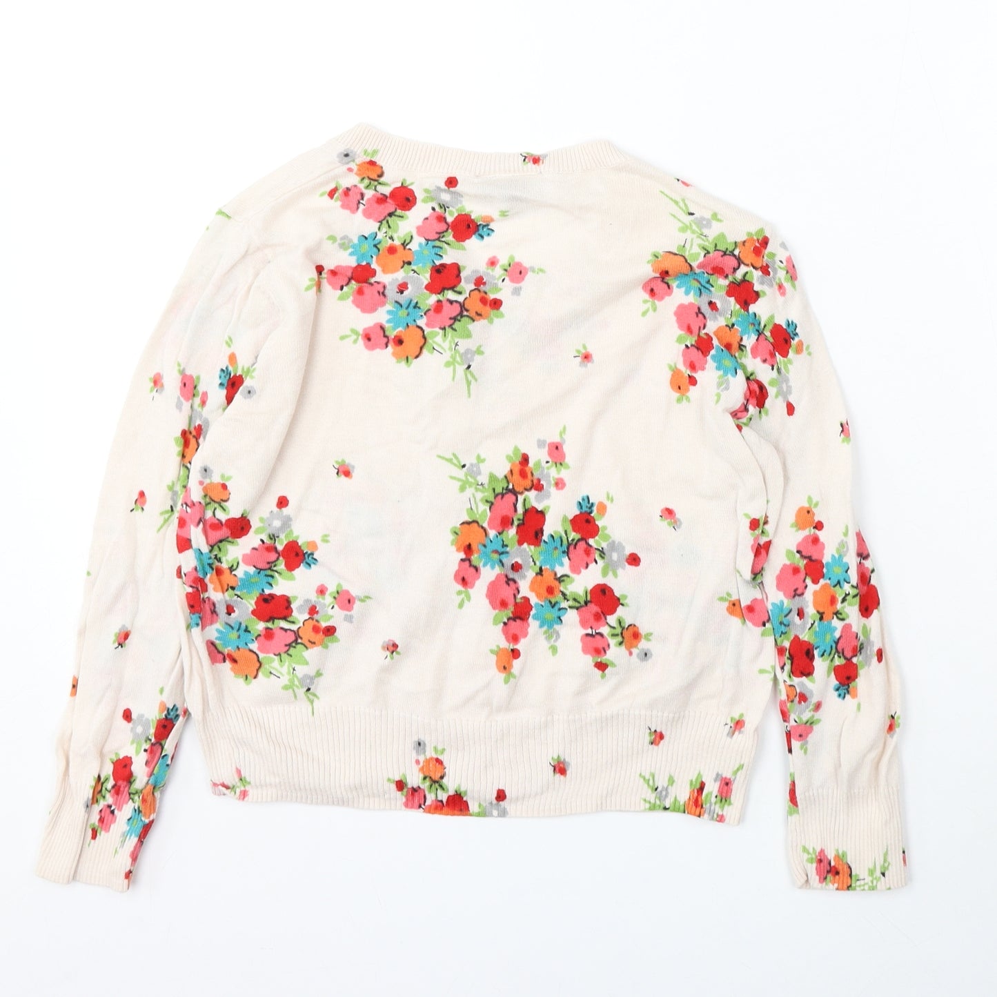 Topshop Womens Beige Round Neck Floral Cotton Cardigan Jumper Size 10