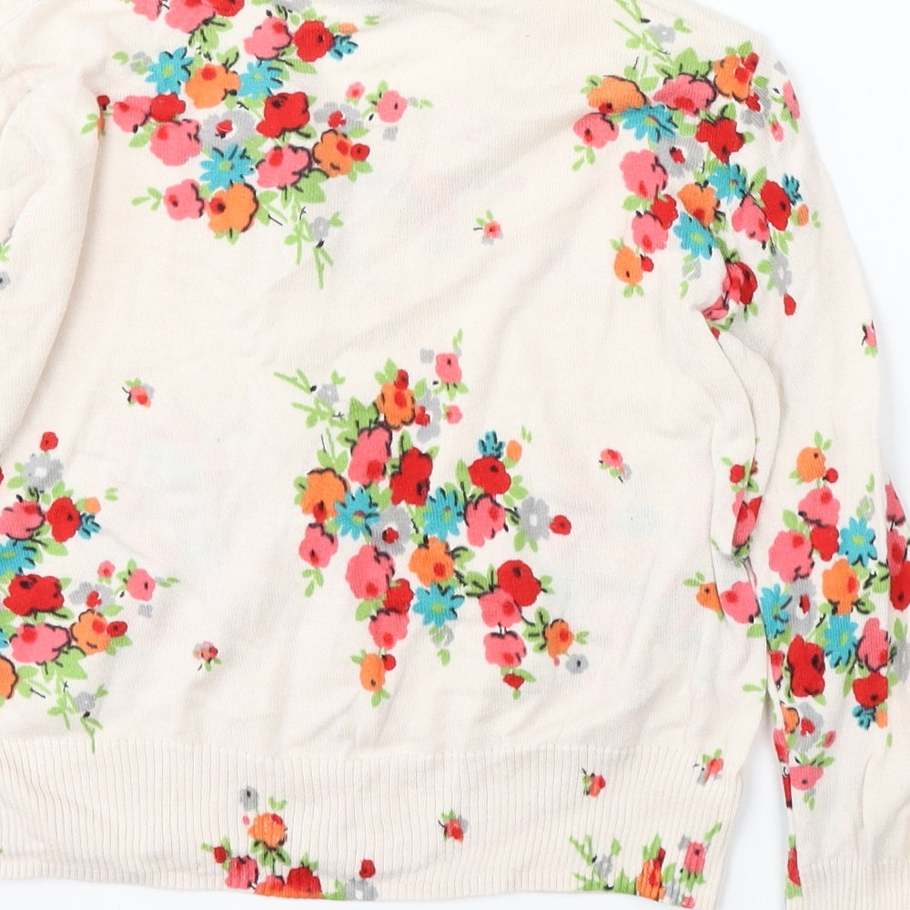 Topshop Womens Beige Round Neck Floral Cotton Cardigan Jumper Size 10