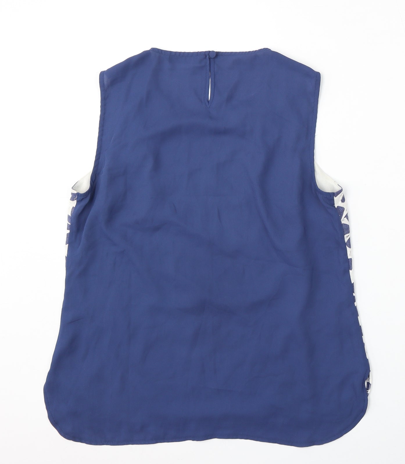 Dunnes Womens Blue Geometric Cotton Basic Tank Size 14 Round Neck