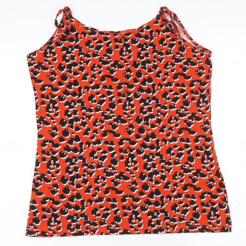 pep &co Womens Red Animal Print Cotton Basic Blouse Size M Round Neck