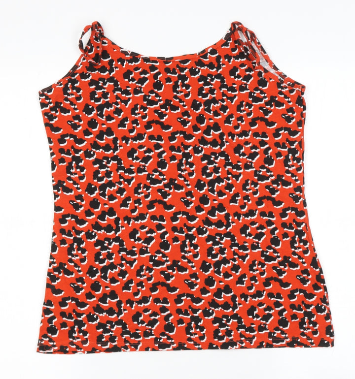 pep &co Womens Red Animal Print Cotton Basic Blouse Size M Round Neck