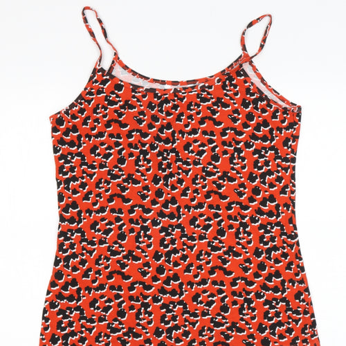 pep &co Womens Red Animal Print Cotton Basic Blouse Size M Round Neck