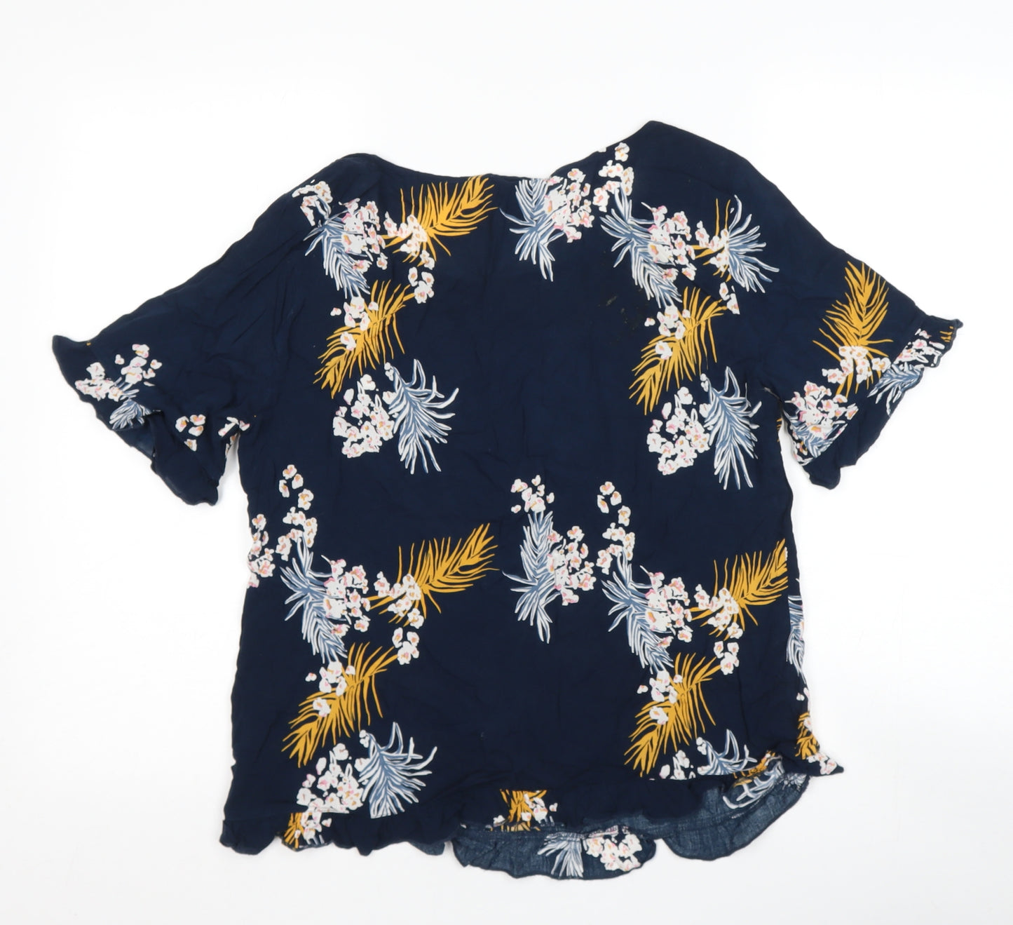 ICHI Womens Blue Floral Polyester Basic Blouse Size 12 Scoop Neck