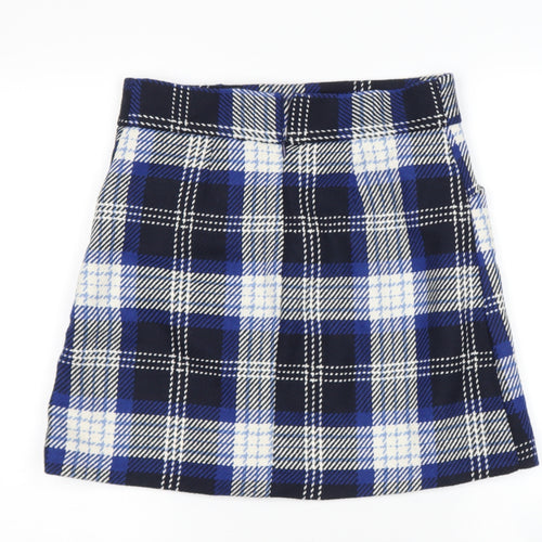 sainsburys Womens Blue Check Polyester A-Line Skirt Size 10
