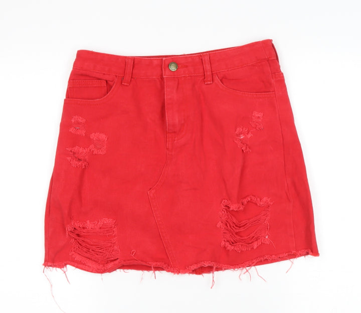 TOP TRENDS Womens Red Cotton A-Line Skirt Size 10