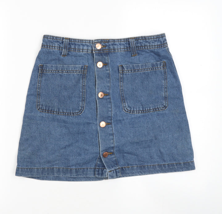 JACQUELINE D YONG  Womens Blue  Cotton Blend A-Line Skirt Size XS