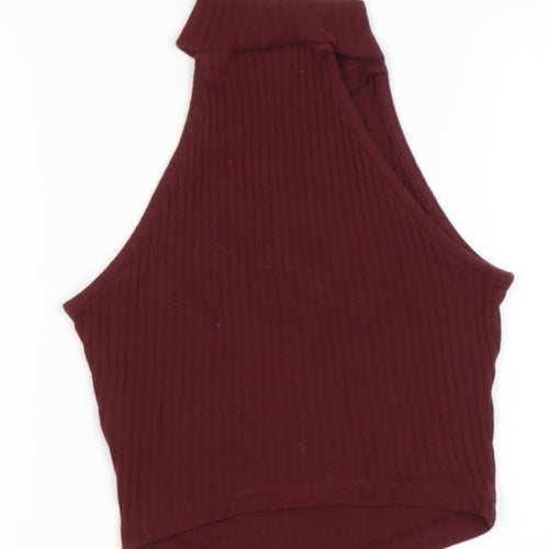 Miss Selfridge Womens Red  Cotton Basic Tank Size 4 High Neck