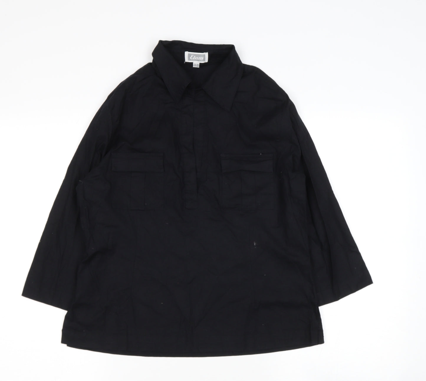 Etam Womens Black  Linen Basic T-Shirt Size 12 V-Neck
