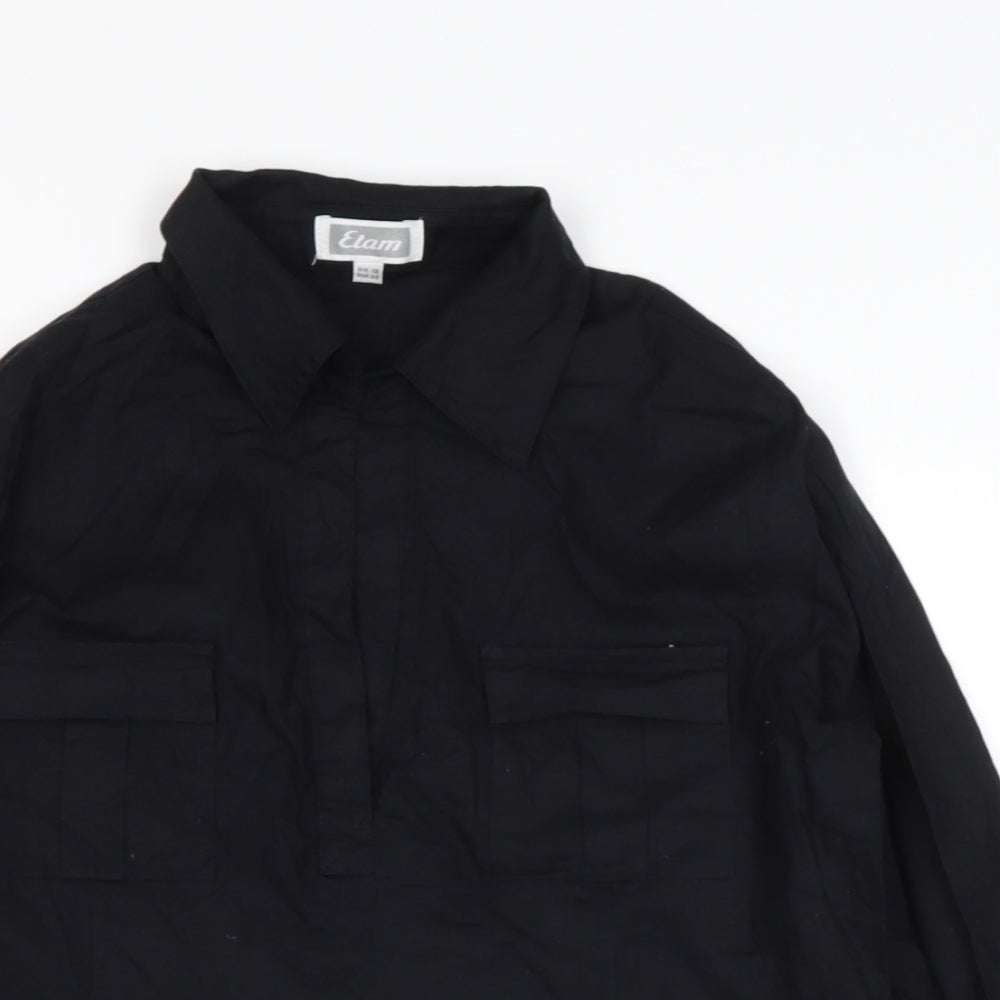 Etam Womens Black  Linen Basic T-Shirt Size 12 V-Neck