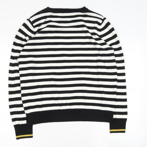 Marks and Spencer Womens White Round Neck Striped Acrylic Pullover Jumper Size 14