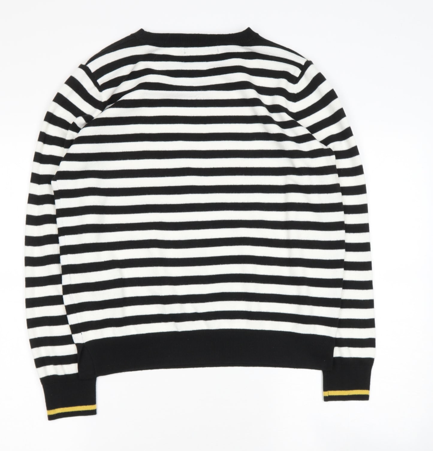 Marks and Spencer Womens White Round Neck Striped Acrylic Pullover Jumper Size 14