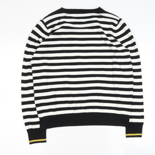 Marks and Spencer Womens White Round Neck Striped Acrylic Pullover Jumper Size 14