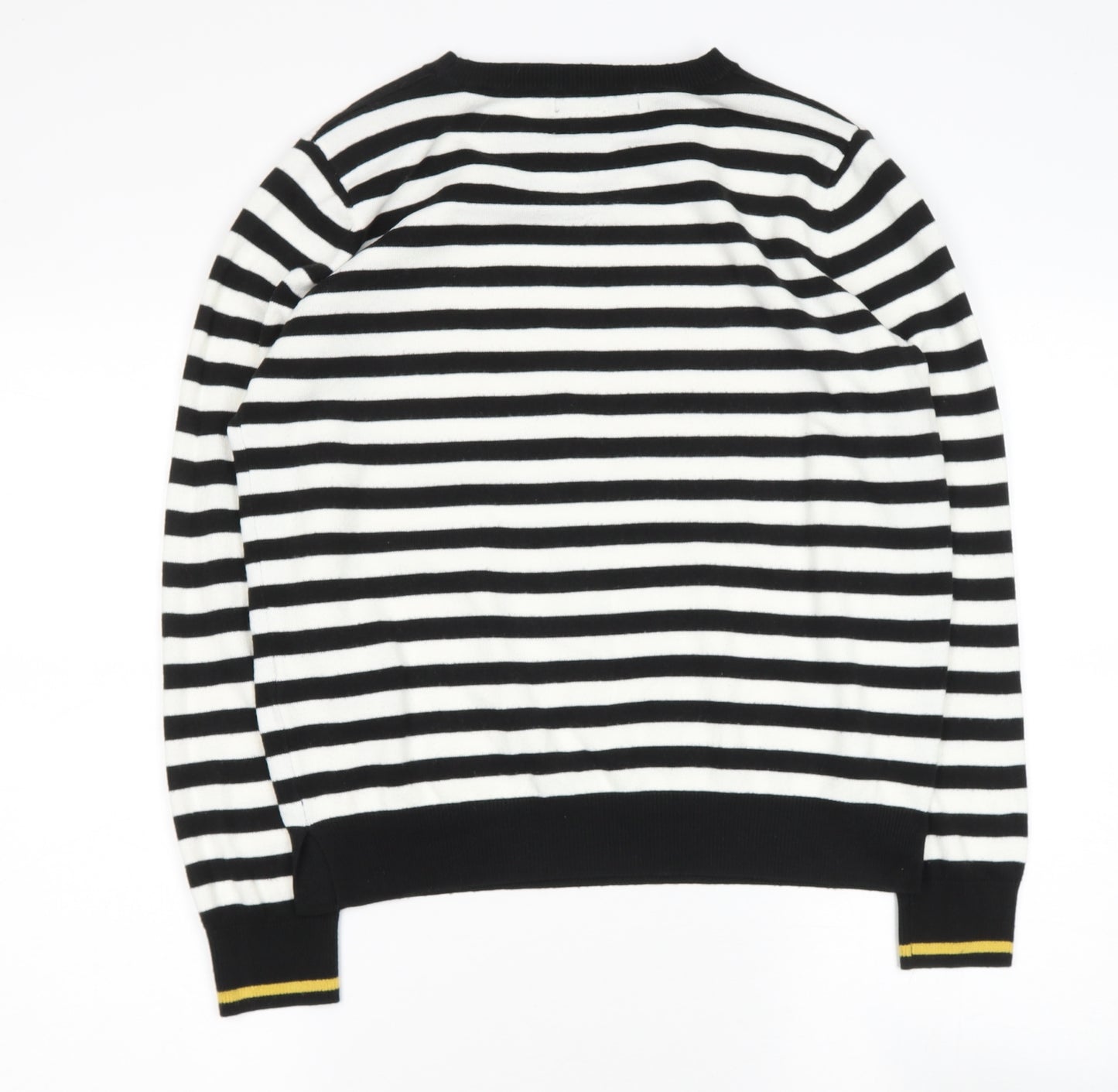 Marks and Spencer Womens White Round Neck Striped Acrylic Pullover Jumper Size 14