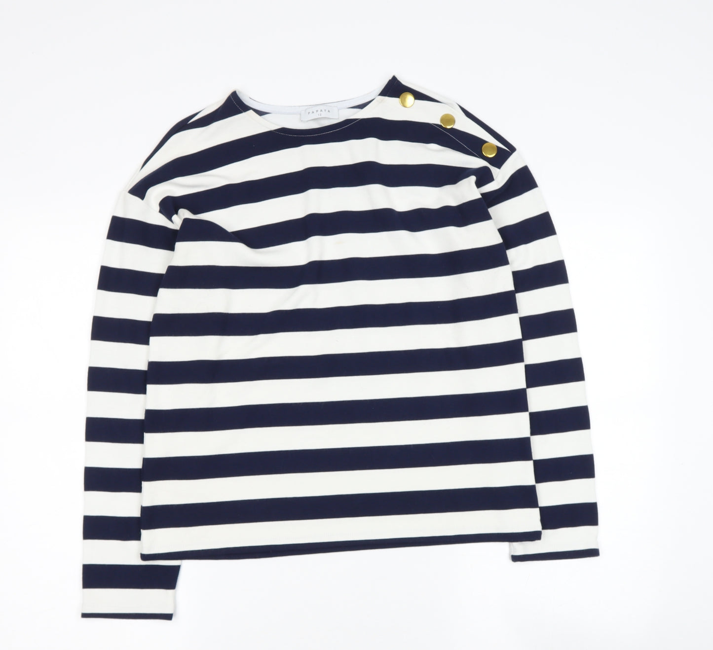 Papya Womens Blue Round Neck Striped Polyester Pullover Jumper Size 12