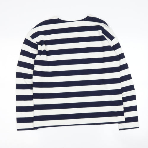 Papya Womens Blue Round Neck Striped Polyester Pullover Jumper Size 12
