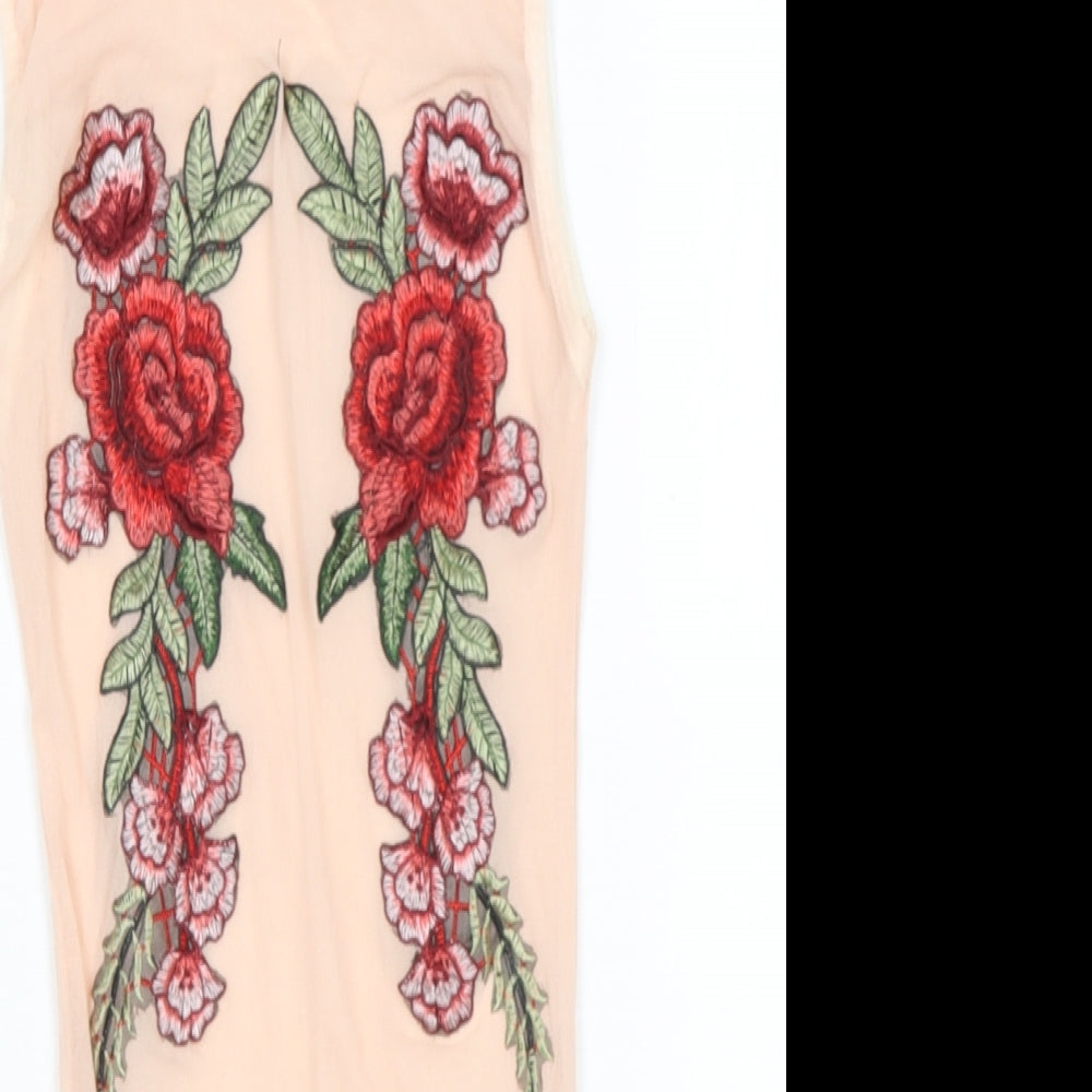 parisian Womens Beige  Polyester Basic T-Shirt Size 6 High Neck