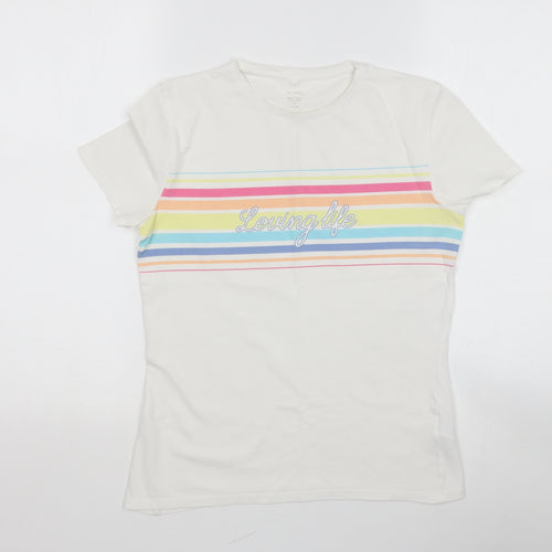Marks and Spencer Womens White  Camel Basic T-Shirt Size 10 Round Neck