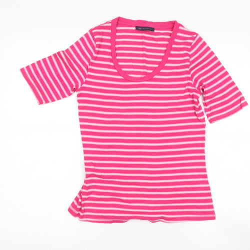 Marks and Spencer Womens Pink Scoop Neck Striped Cotton Pullover Jumper Size 10