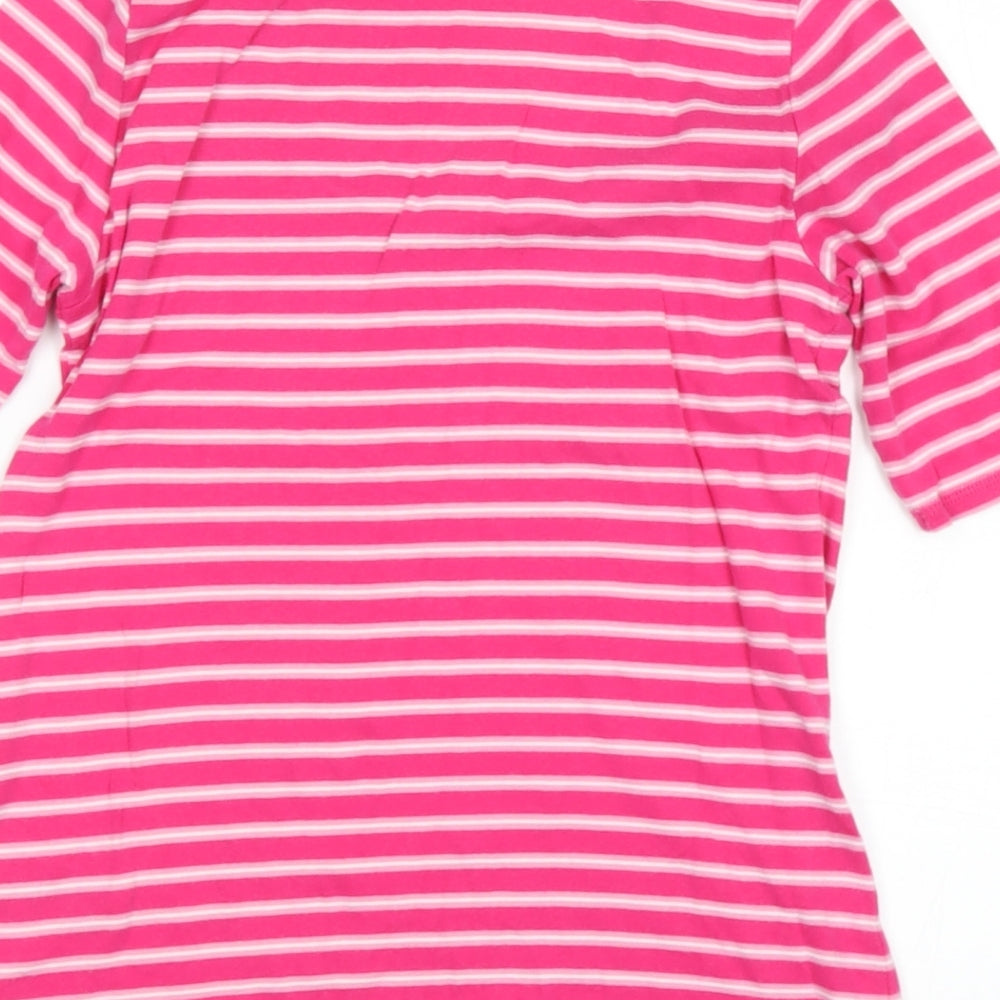 Marks and Spencer Womens Pink Scoop Neck Striped Cotton Pullover Jumper Size 10