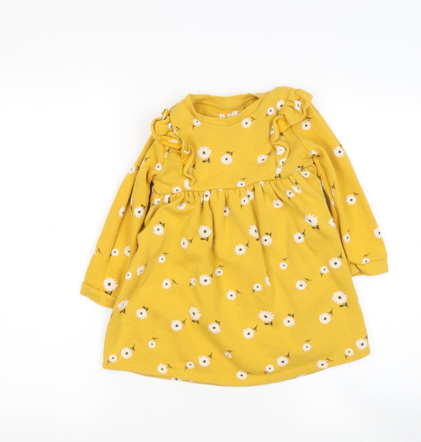 tesco Girls Yellow Round Neck  Cotton Pullover Jumper Size 3-4 Years