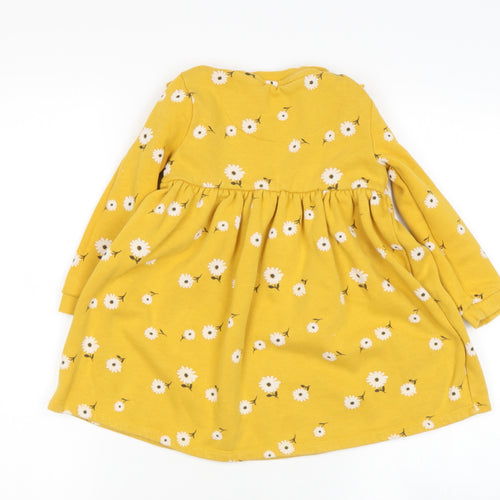 tesco Girls Yellow Round Neck  Cotton Pullover Jumper Size 3-4 Years