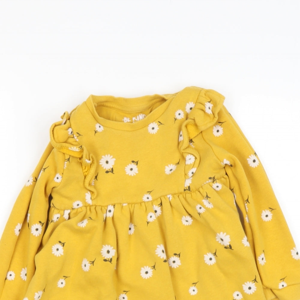 tesco Girls Yellow Round Neck  Cotton Pullover Jumper Size 3-4 Years
