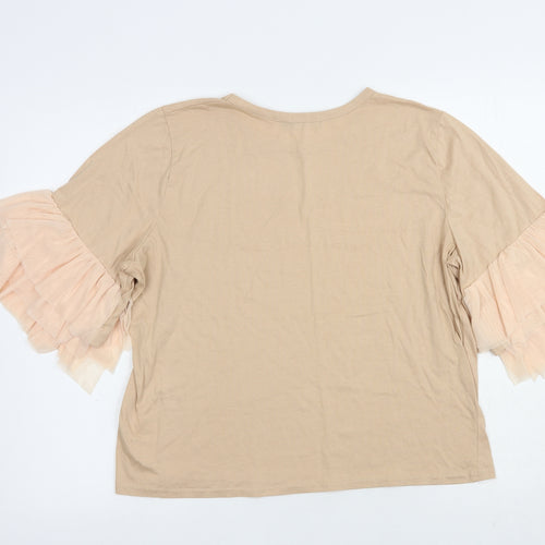 Boohoo Womens Beige  Cotton Basic Blouse Size 12 Crew Neck