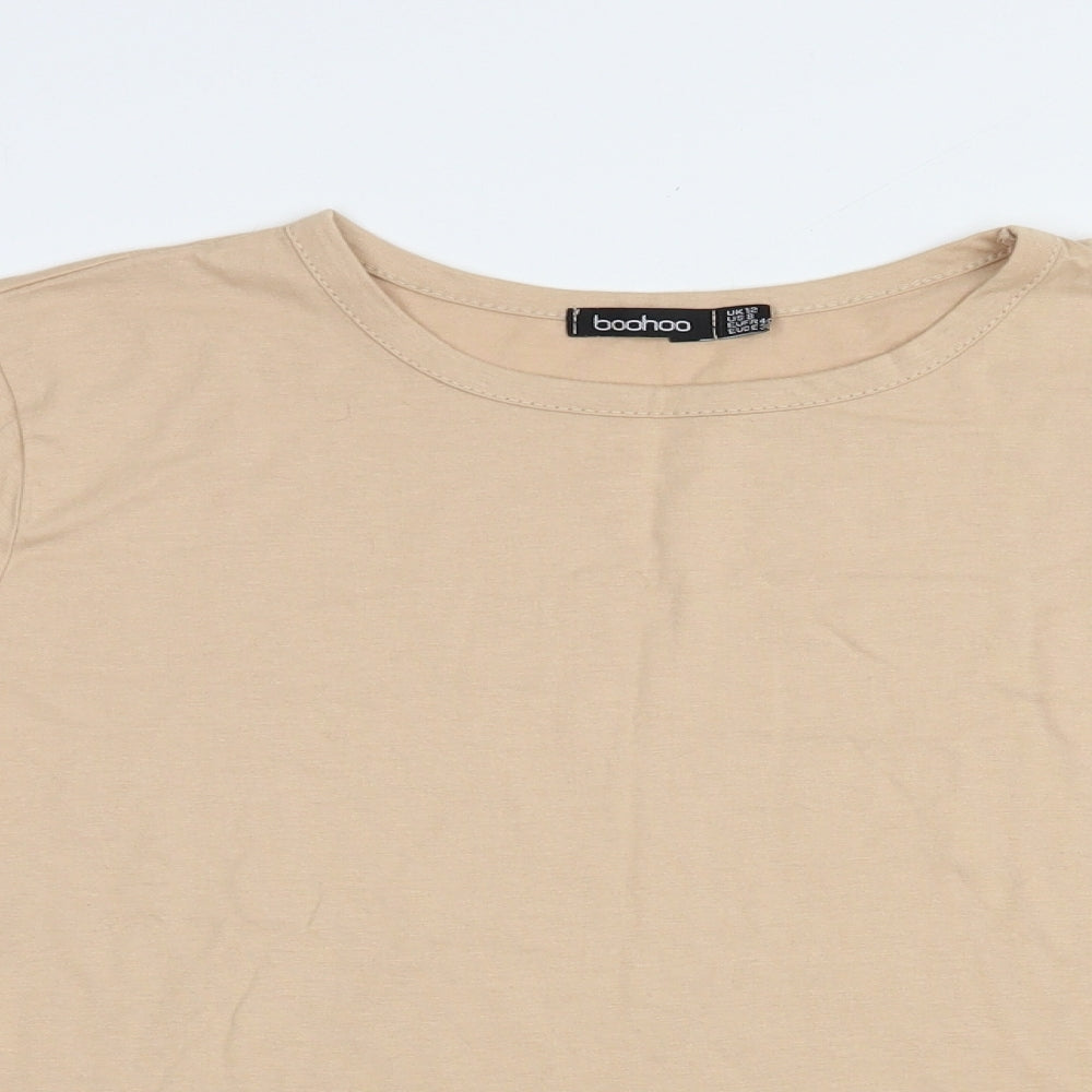 Boohoo Womens Beige  Cotton Basic Blouse Size 12 Crew Neck
