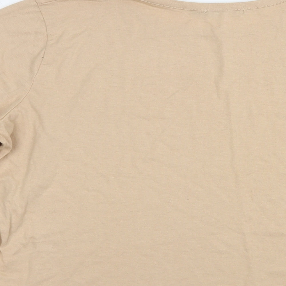 Boohoo Womens Beige  Cotton Basic Blouse Size 12 Crew Neck