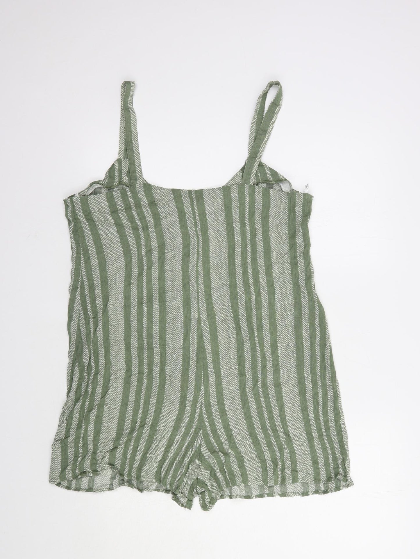 Prtimark Womens Green Striped Viscose Playsuit One-Piece Size 12  Button
