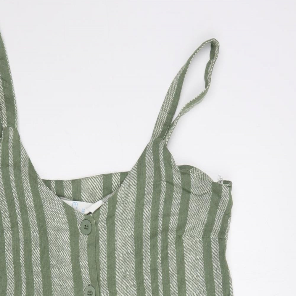 Prtimark Womens Green Striped Viscose Playsuit One-Piece Size 12  Button