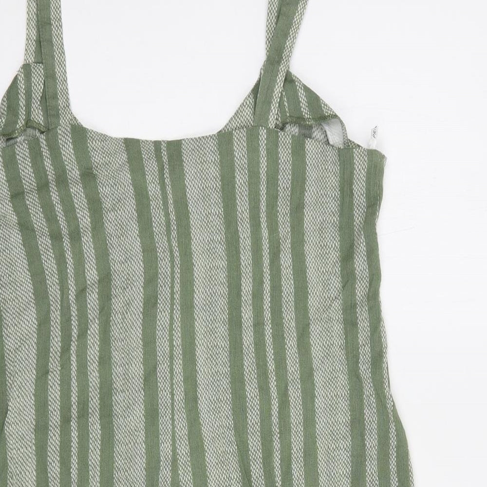 Prtimark Womens Green Striped Viscose Playsuit One-Piece Size 12  Button