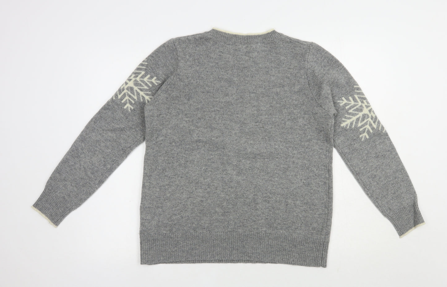 Woolovers Womens Grey Crew Neck Geometric Wool Pullover Jumper Size S   - Snowflake