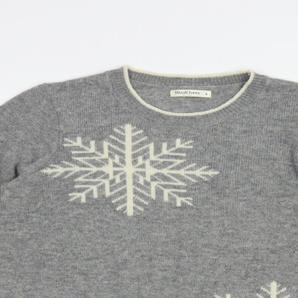Woolovers Womens Grey Crew Neck Geometric Wool Pullover Jumper Size S   - Snowflake