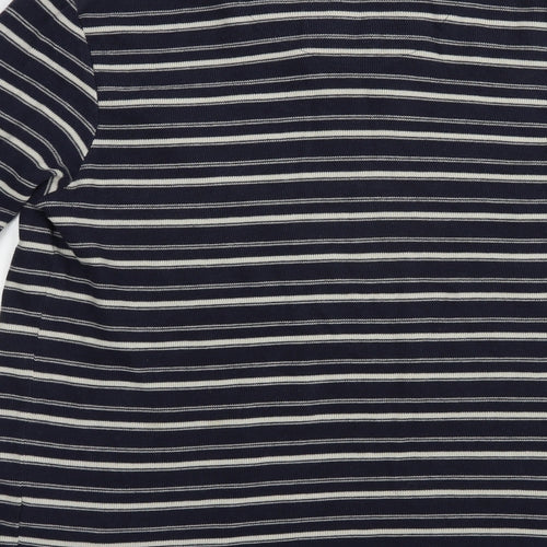 BHS Mens Blue V-Neck Striped Cotton Pullover Jumper Size L