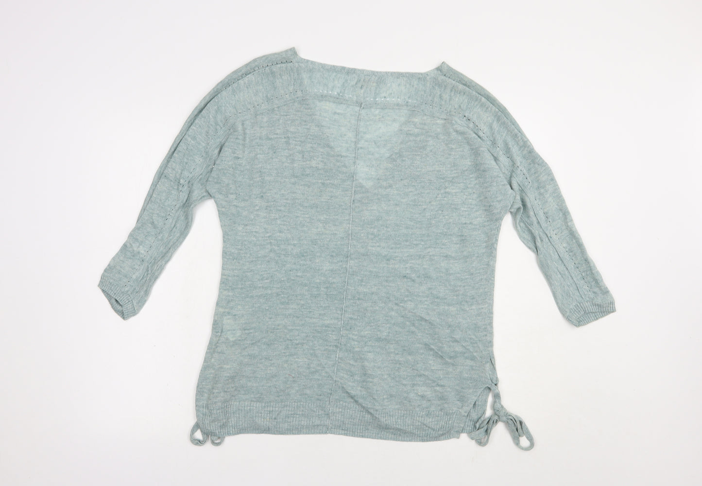Fat Face Womens Green V-Neck  Linen Pullover Jumper Size 8