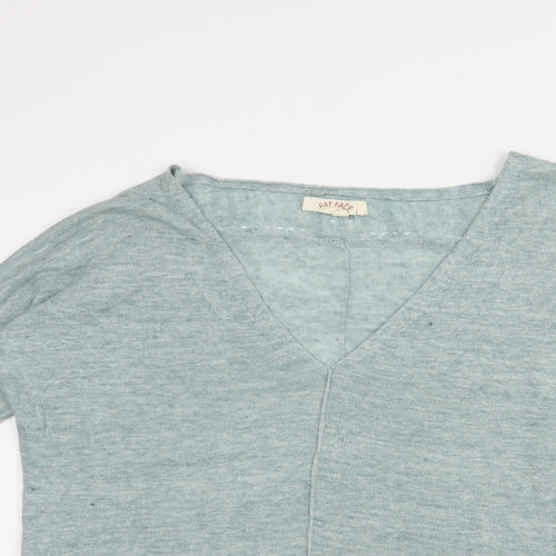 Fat Face Womens Green V-Neck  Linen Pullover Jumper Size 8