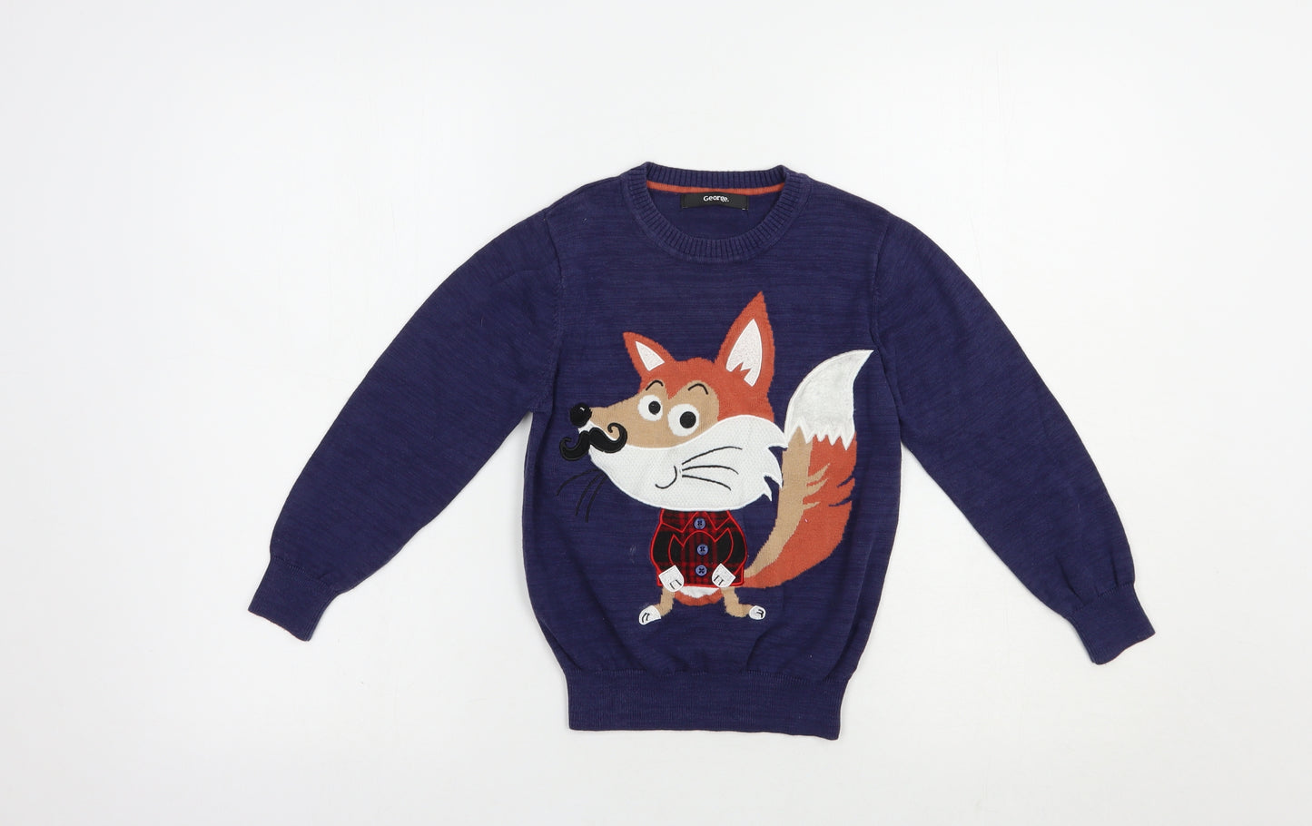 George Boys Blue Crew Neck  Cotton Pullover Jumper Size 5-6 Years  Pullover - Cute Fox