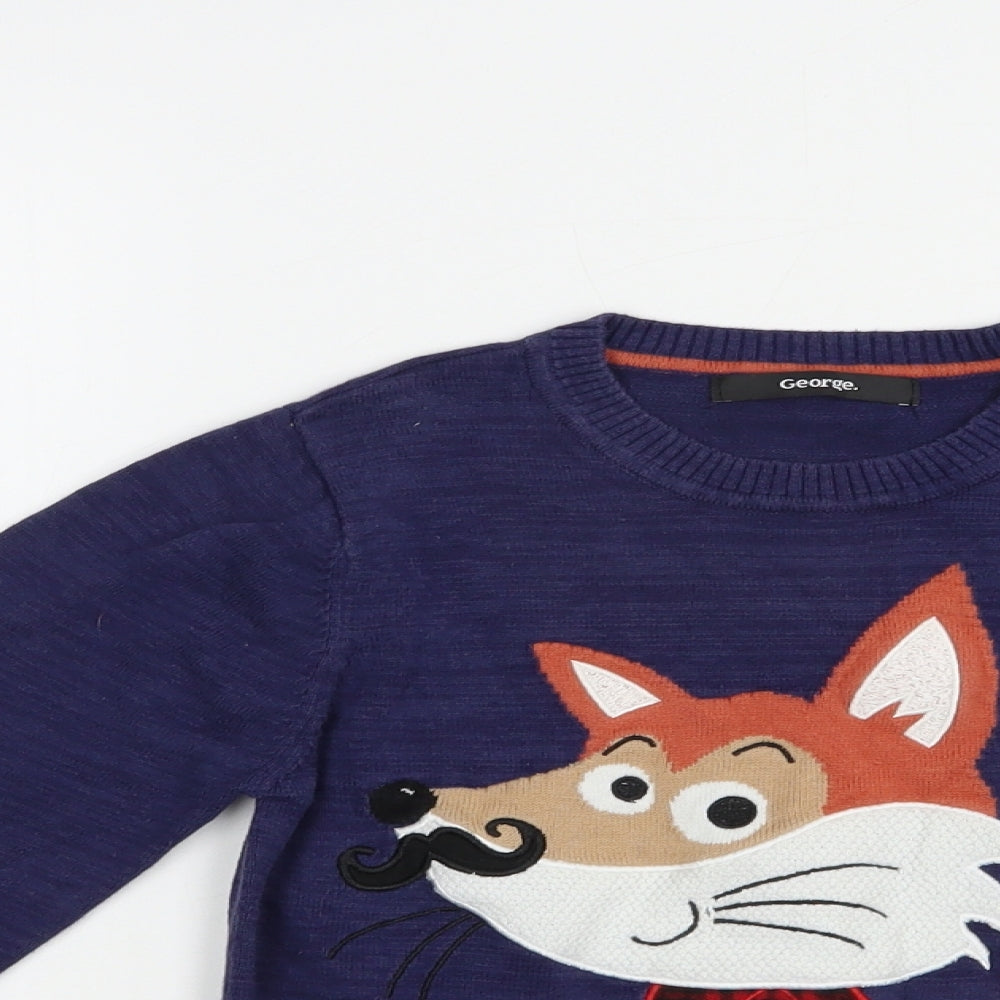 George Boys Blue Crew Neck  Cotton Pullover Jumper Size 5-6 Years  Pullover - Cute Fox