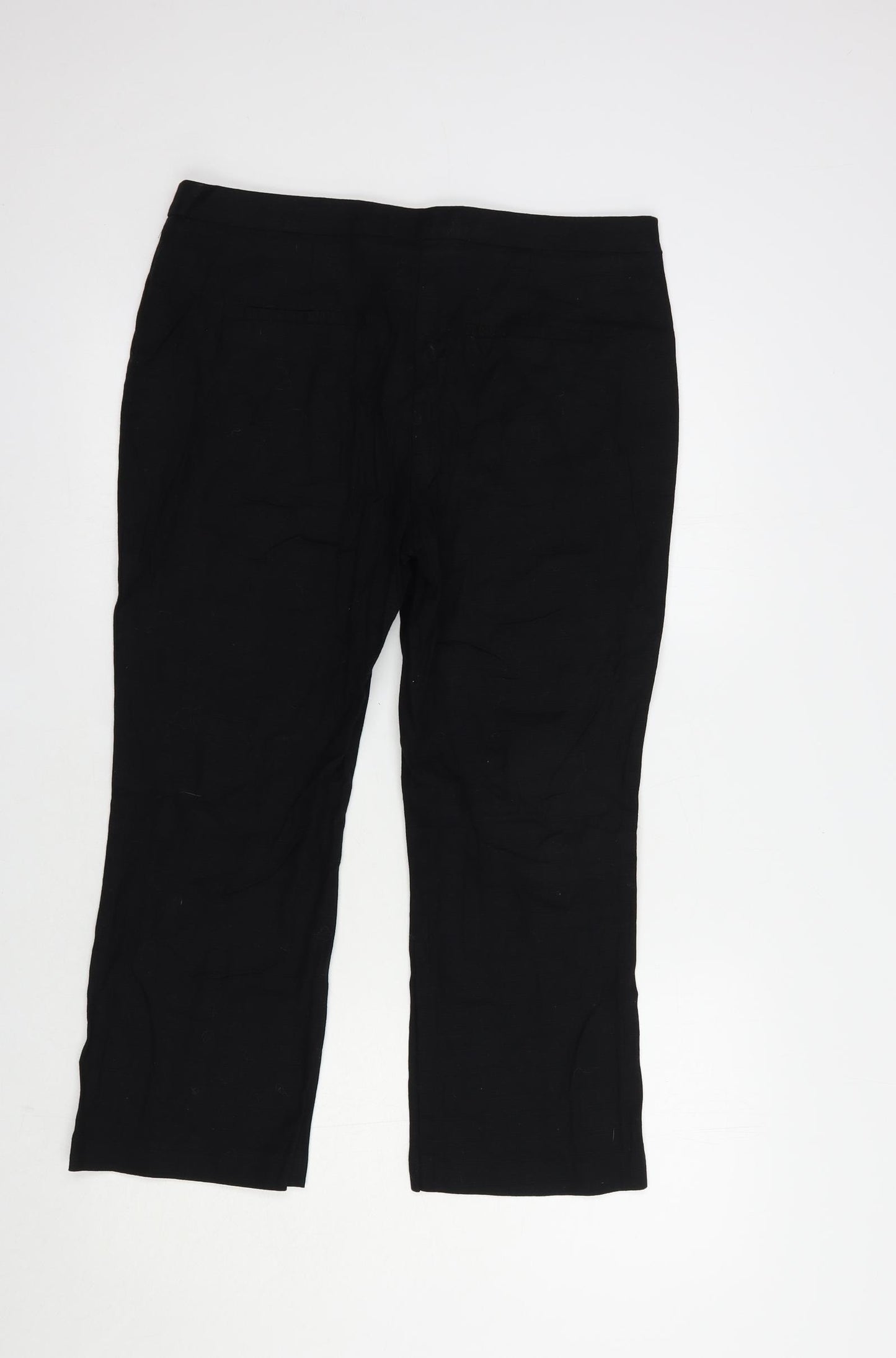NEXT Womens Black  Cotton Cropped Trousers Size 12 L24 in Regular Hook & Eye
