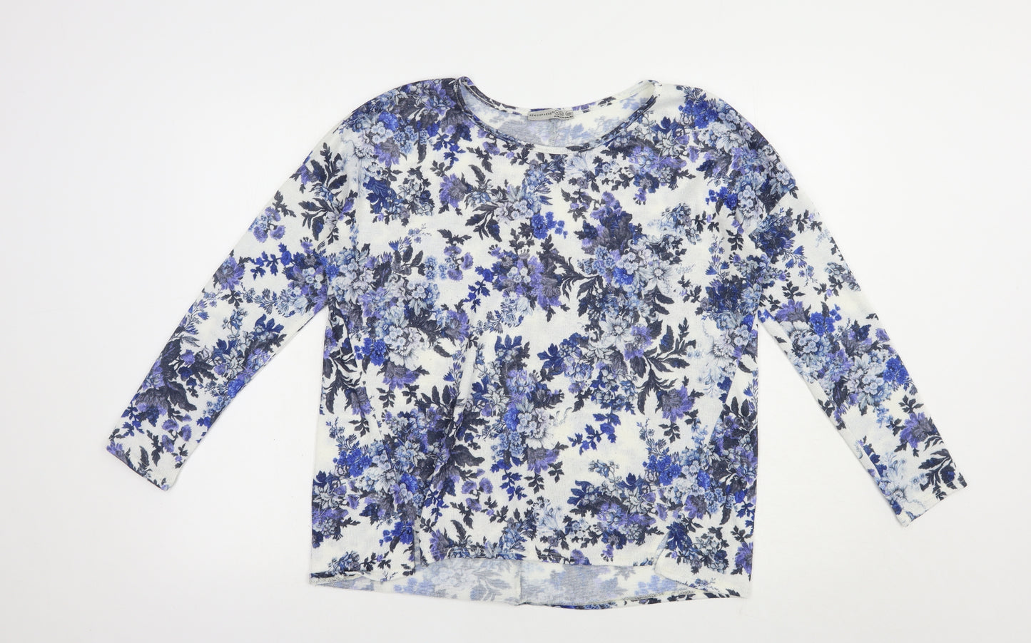 Atmosphere Womens Blue Boat Neck Floral Polyester Pullover Jumper Size 14