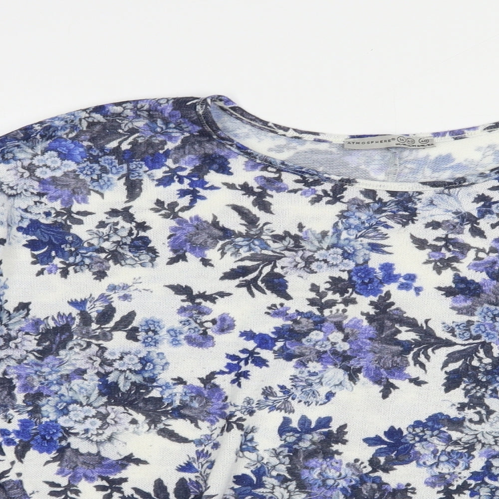 Atmosphere Womens Blue Boat Neck Floral Polyester Pullover Jumper Size 14