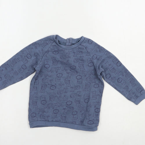 Matalan Baby Blue Geometric Cotton Pullover Jumper Size 12-18 Months  Snap - Wild Cats Print