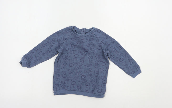 Matalan Baby Blue Geometric Cotton Pullover Jumper Size 12-18 Months Snap - Wild Cats Print