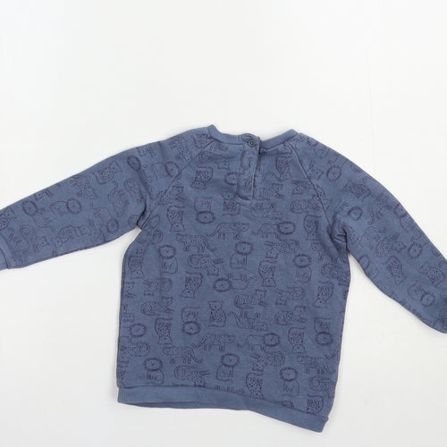 Matalan Baby Blue Geometric Cotton Pullover Jumper Size 12-18 Months  Snap - Wild Cats Print