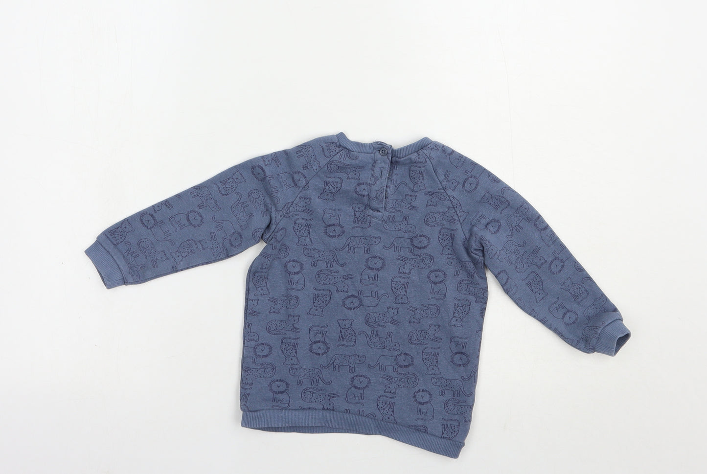 Matalan Baby Blue Geometric Cotton Pullover Jumper Size 12-18 Months  Snap - Wild Cats Print